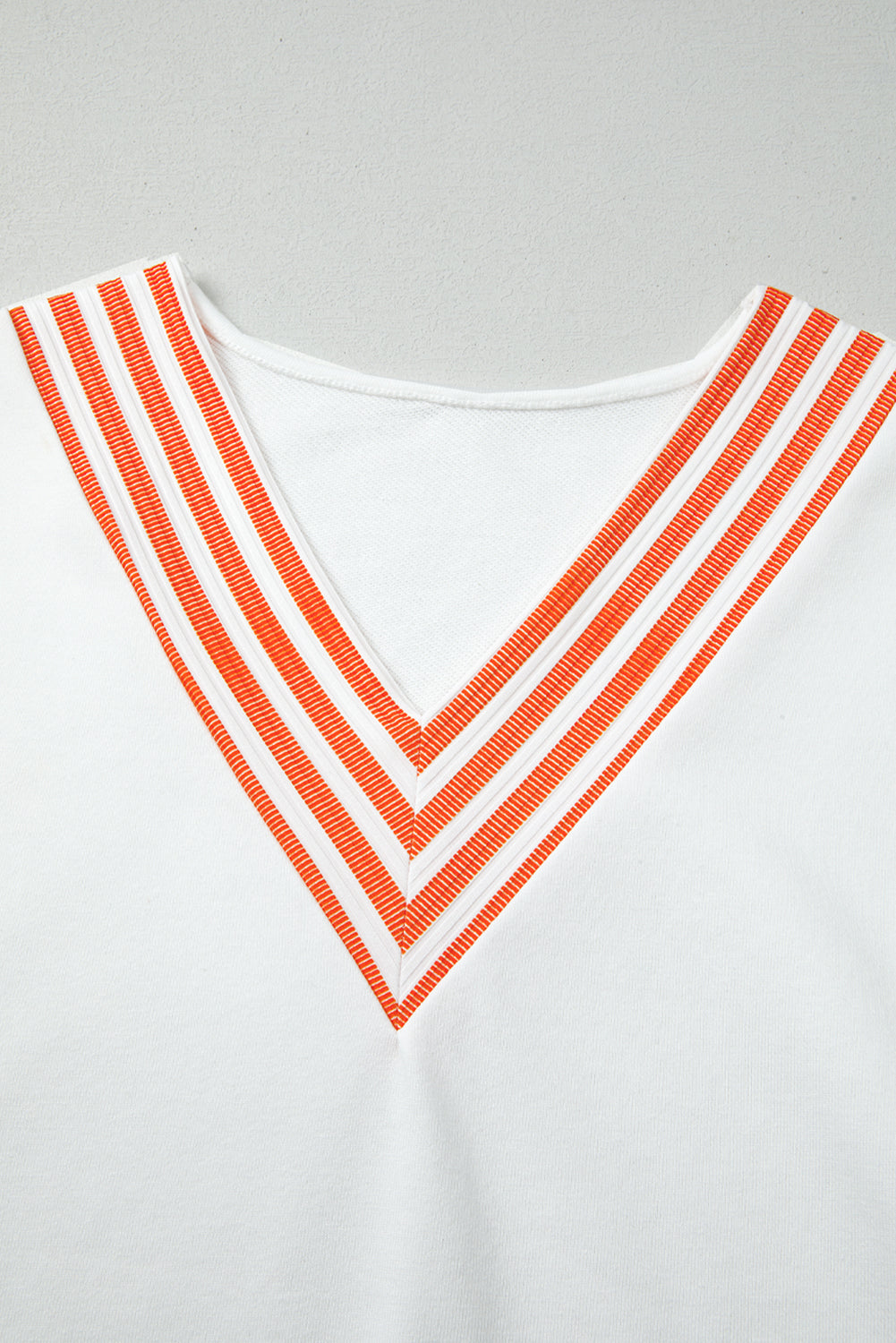 Orange Stripe V Neck Drop Shoulder Patchwork Long Sleeve Top