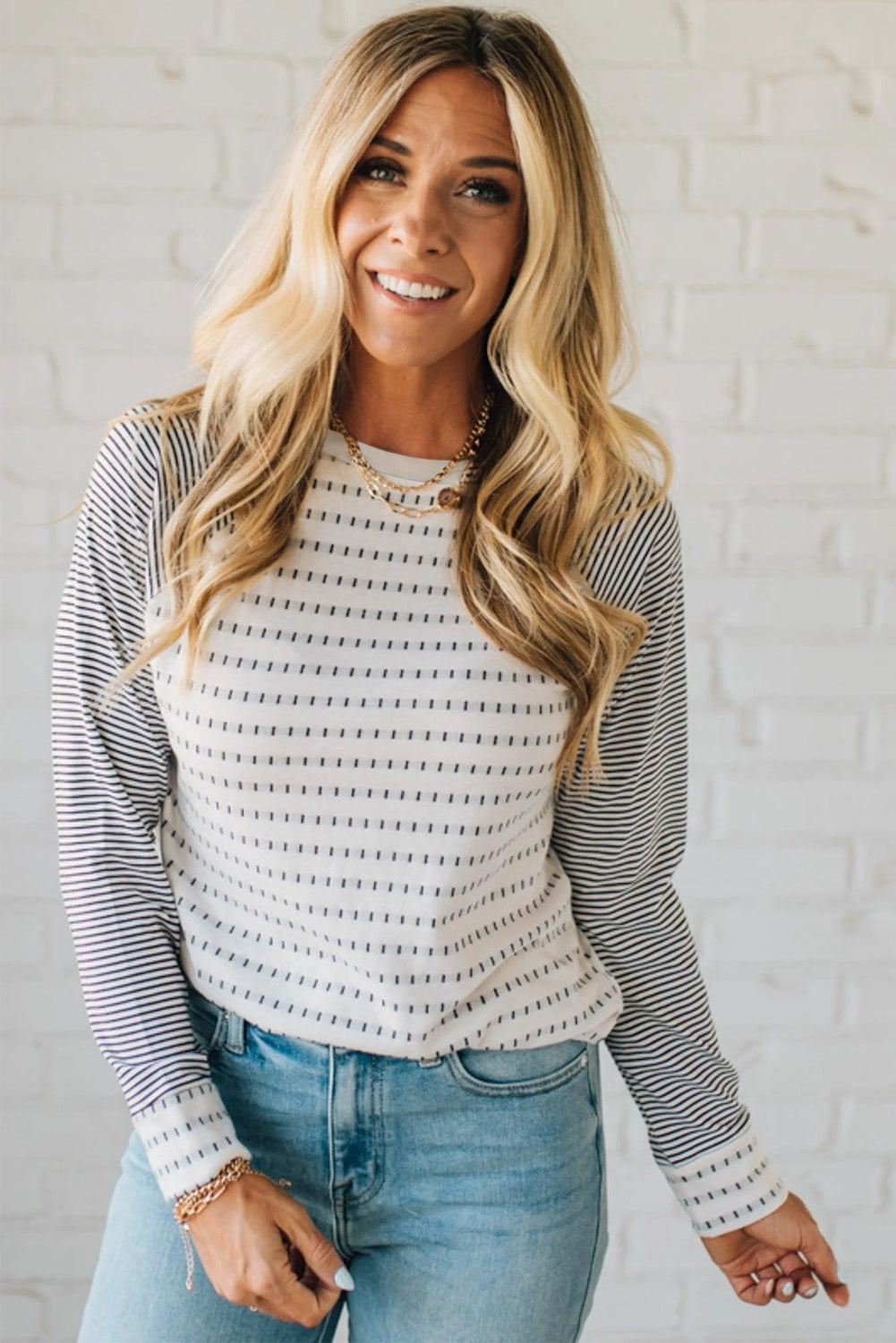 Black Stripe Raglan Patchwork Long Sleeve Tee