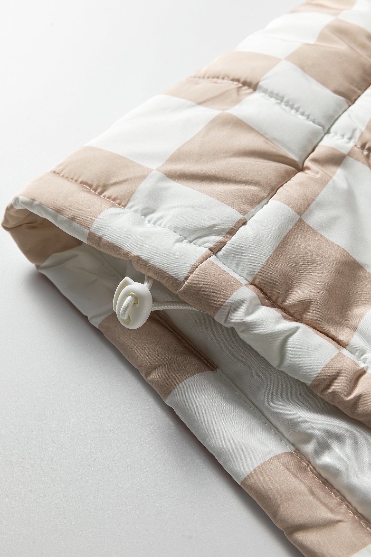 Khaki Contrast Plaid Quilted Button Zip Up Vest