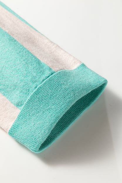 Iceland Blue Colorblock Knit Open Front Short Casual Cardigan