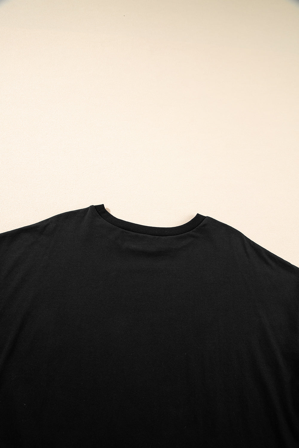 Black Loose Half Sleeve Hi Low Hem T Shirt