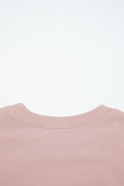 Light Pink Drop Shoulder Puff Sleeve Crop Pullover Drawstring Wide Leg Pants Set