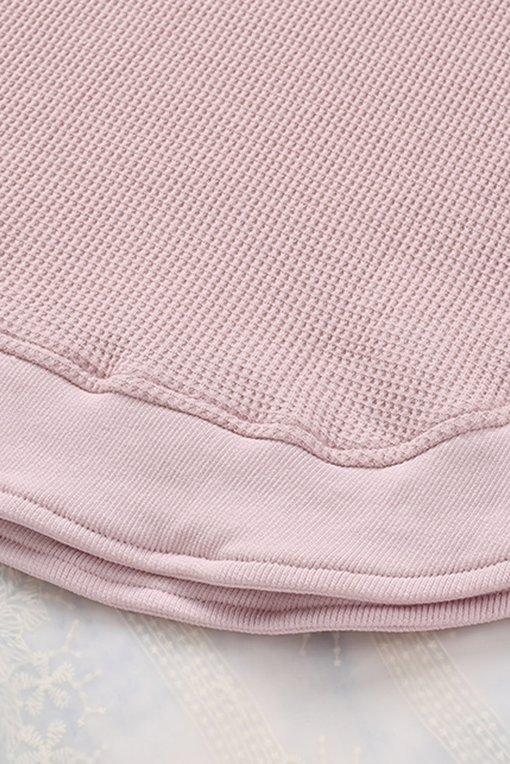 Pink Crew Neck Ribbed Trim Waffle Knit Top