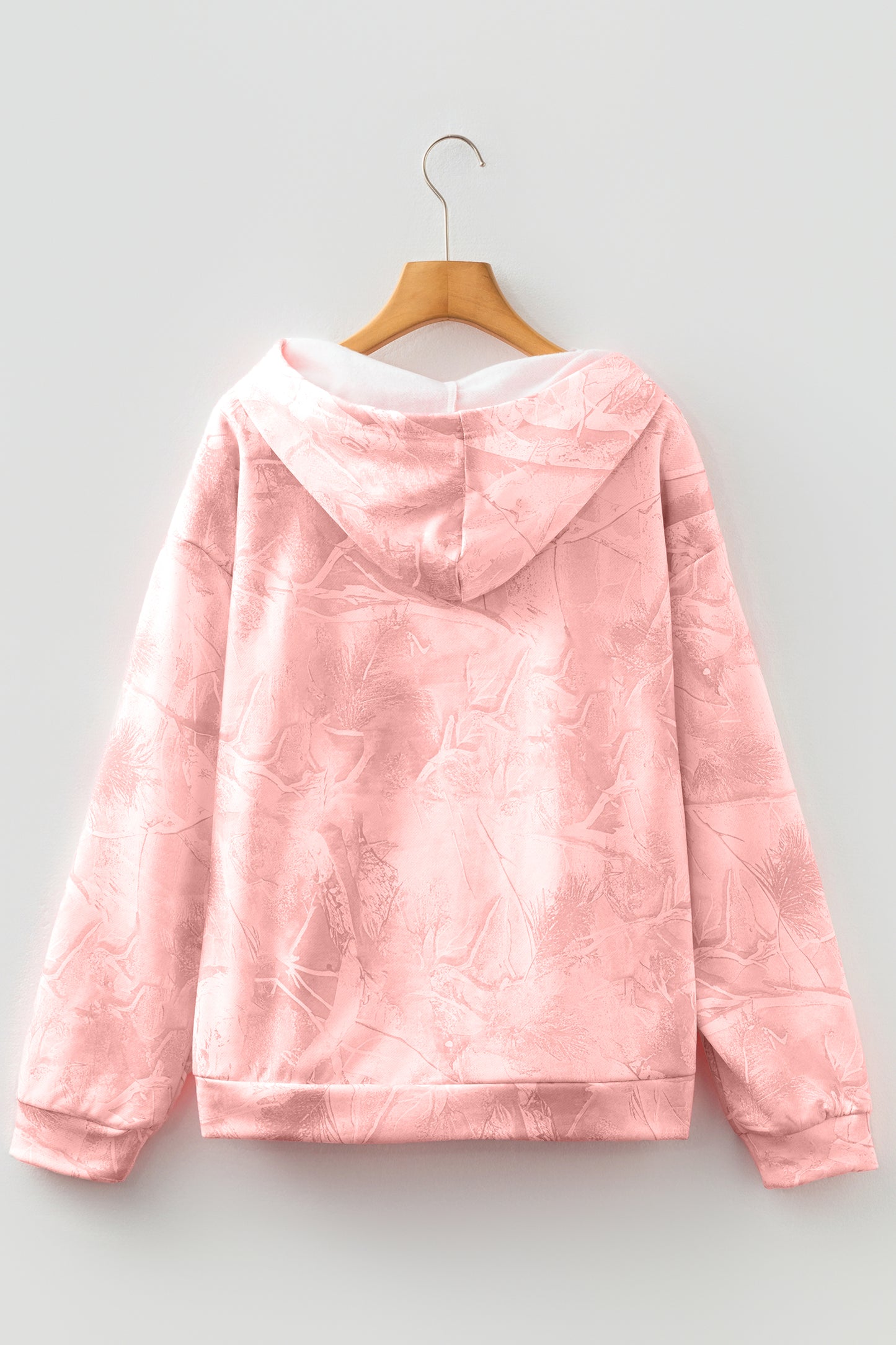 Light Pink Camouflage Woodland Print Oversized Sporty Hoodie