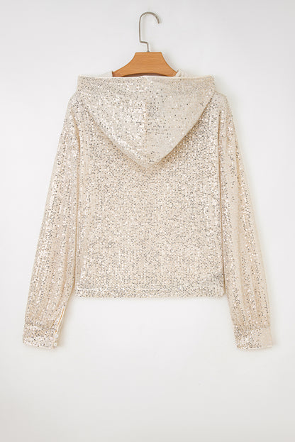 Jet Stream Sequin Hooded Long Sleeve Top