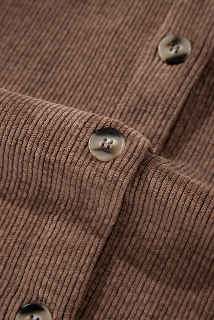 Chestnut Corduroy Flap Pocket Button Up Shacket