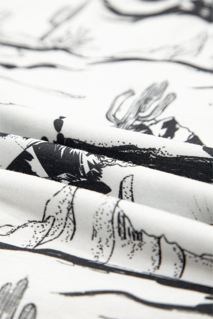 White Desert Sand Print Short Sleeve Knit Top