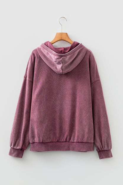 Wild Ginger Half Zip Kangaroo Pocket Mineral Wash Baggy Hoodie