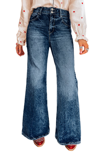 Beau Blue Acid Wash Pocket Detail Flare Jeans