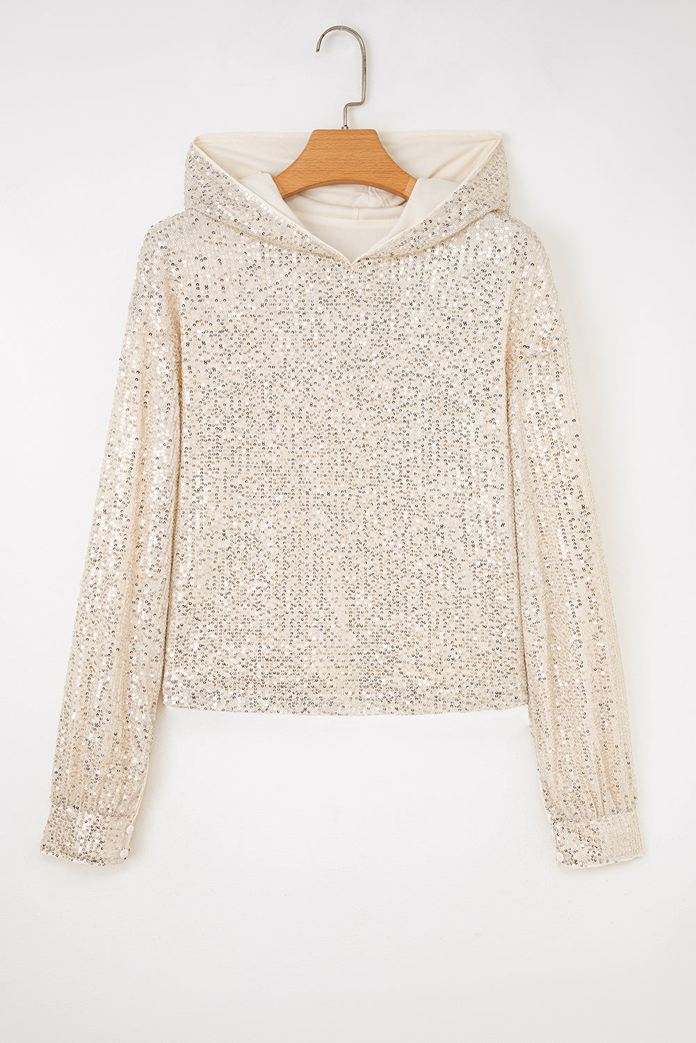 Jet Stream Sequin Hooded Long Sleeve Top