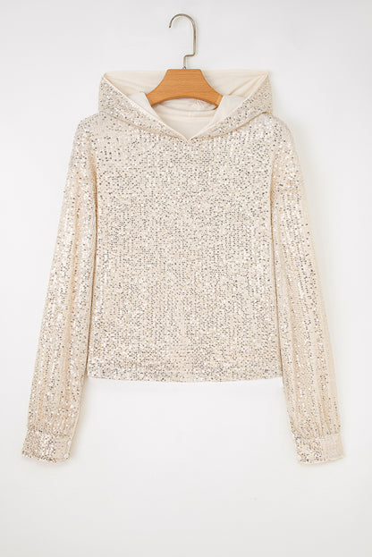 Jet Stream Sequin Hooded Long Sleeve Top