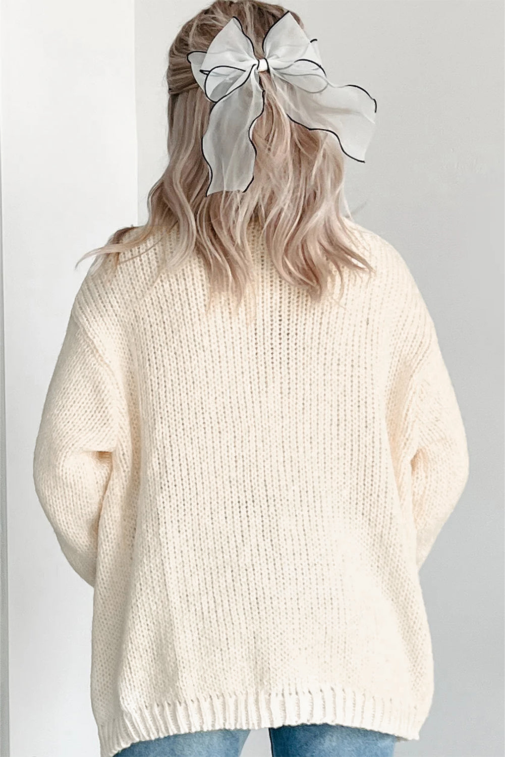 White Pumpkin Print Open Front Drop Shoulder Midi Cardigan