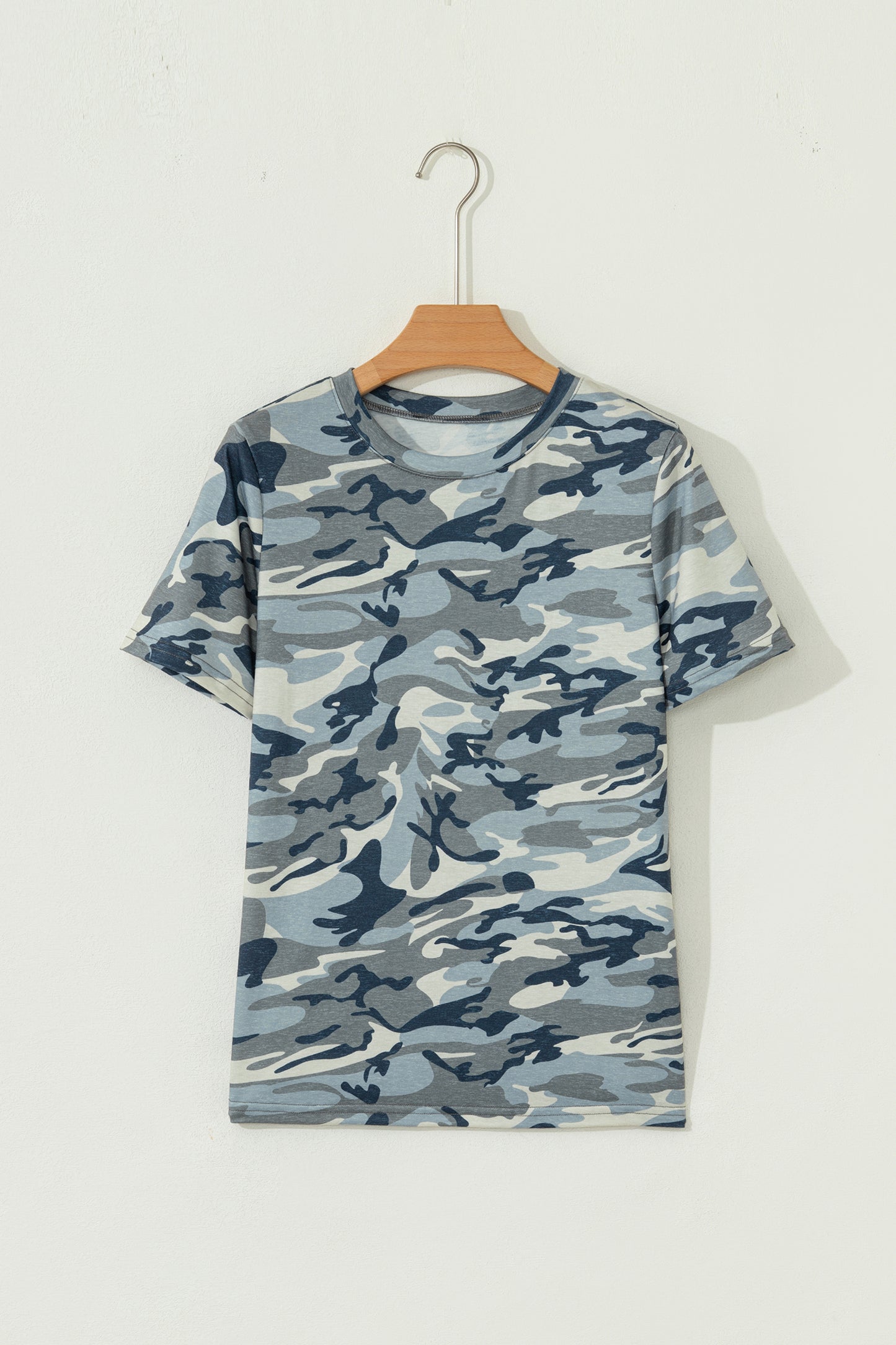 Green Camouflage Print Crew Neck T Shirt