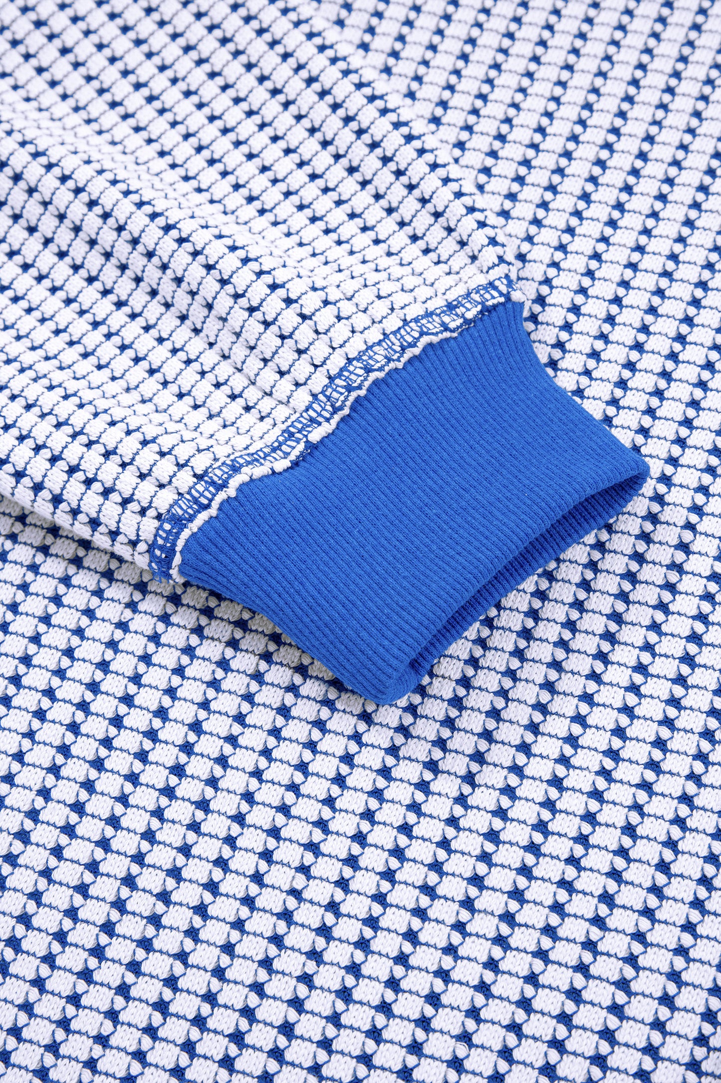 Dark Blue Waffle Knit Exposed Stitching Casual Top with Side Slits