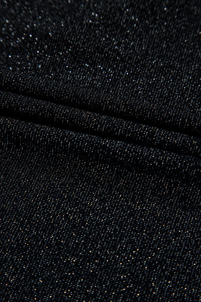 Black Bow Decor Glittery Short Sleeve Top