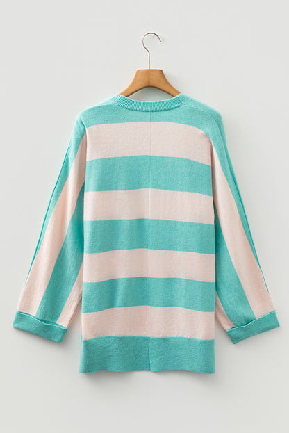 Iceland Blue Colorblock Knit Open Front Short Casual Cardigan