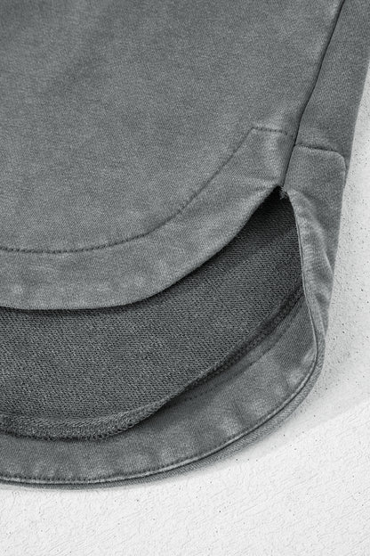 Medium Grey Mineral Wash Chest Pockets Drop Shoulder Shacket with Side Slit