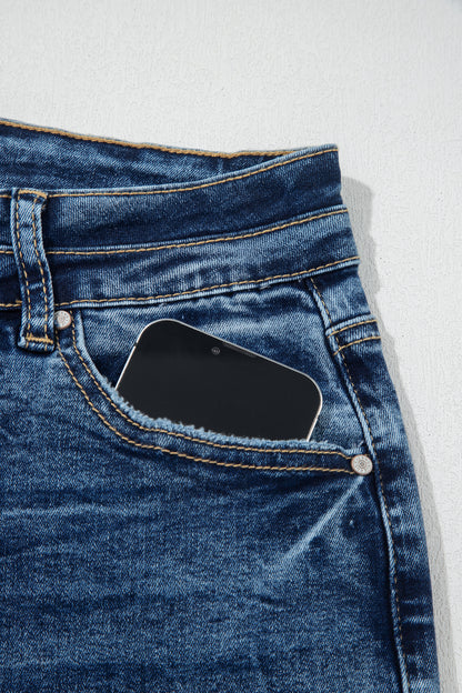Beau Blue Acid Wash Pocket Detail Flare Jeans