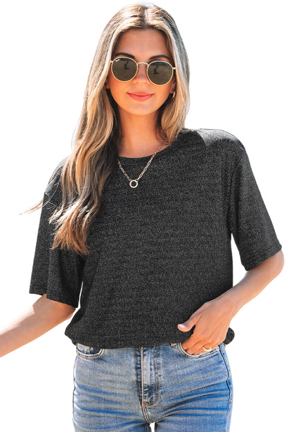 Black Bow Decor Glittery Short Sleeve Top