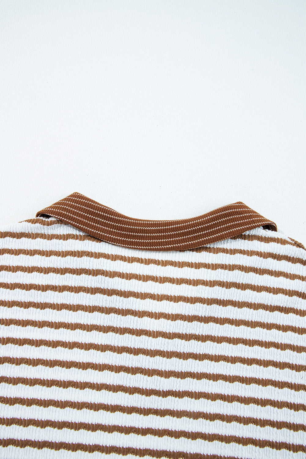 Khaki Stripe Plus Size Collared V Neck Loose Pullover Drawstring Elastic Waist Wide Leg Pant Set