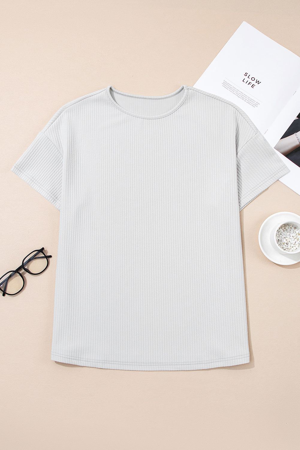 Light Grey Textured Loose T Shirt