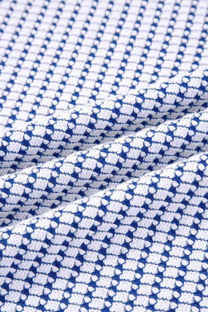 Dark Blue Waffle Knit Exposed Stitching Casual Top with Side Slits