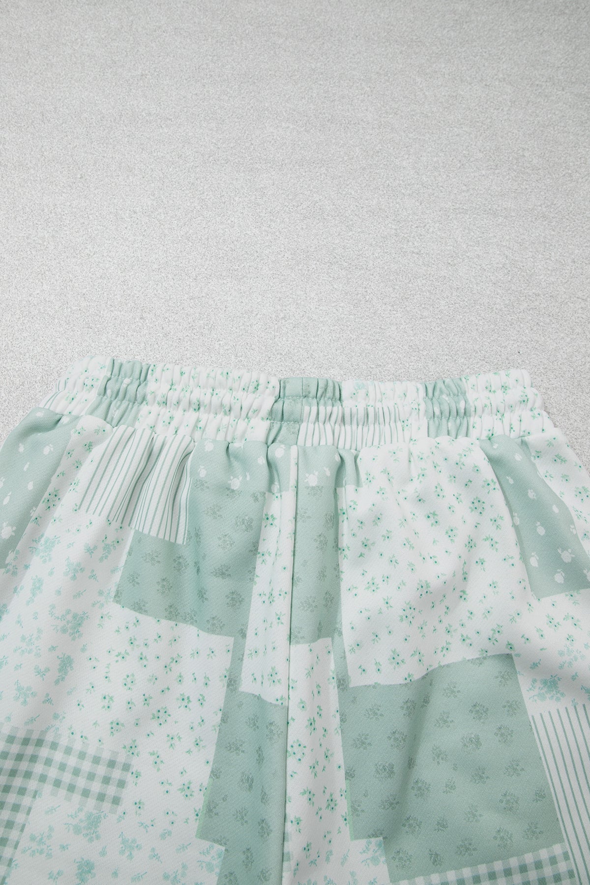 Sky Blue Patchwork Floral Print Drop Shoulder Baggy Pullover Drawstring Shorts Set
