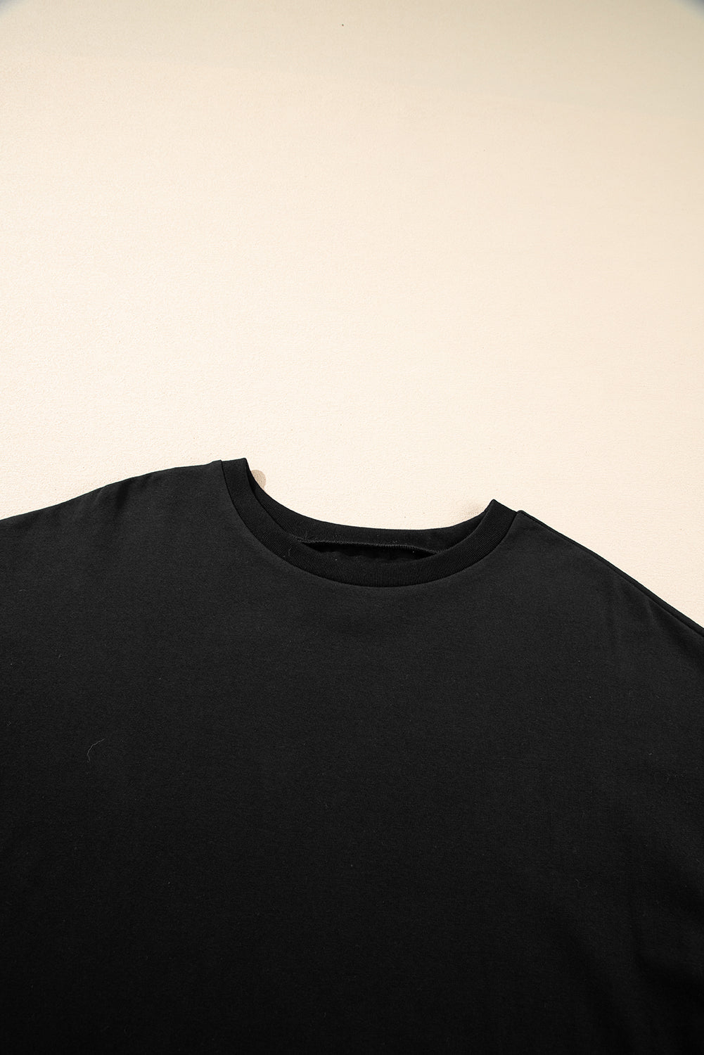 Black Loose Half Sleeve Hi Low Hem T Shirt
