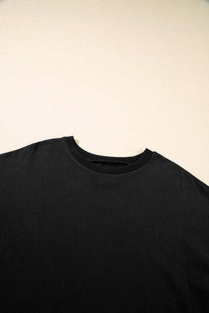 Black Loose Half Sleeve Hi Low Hem T Shirt