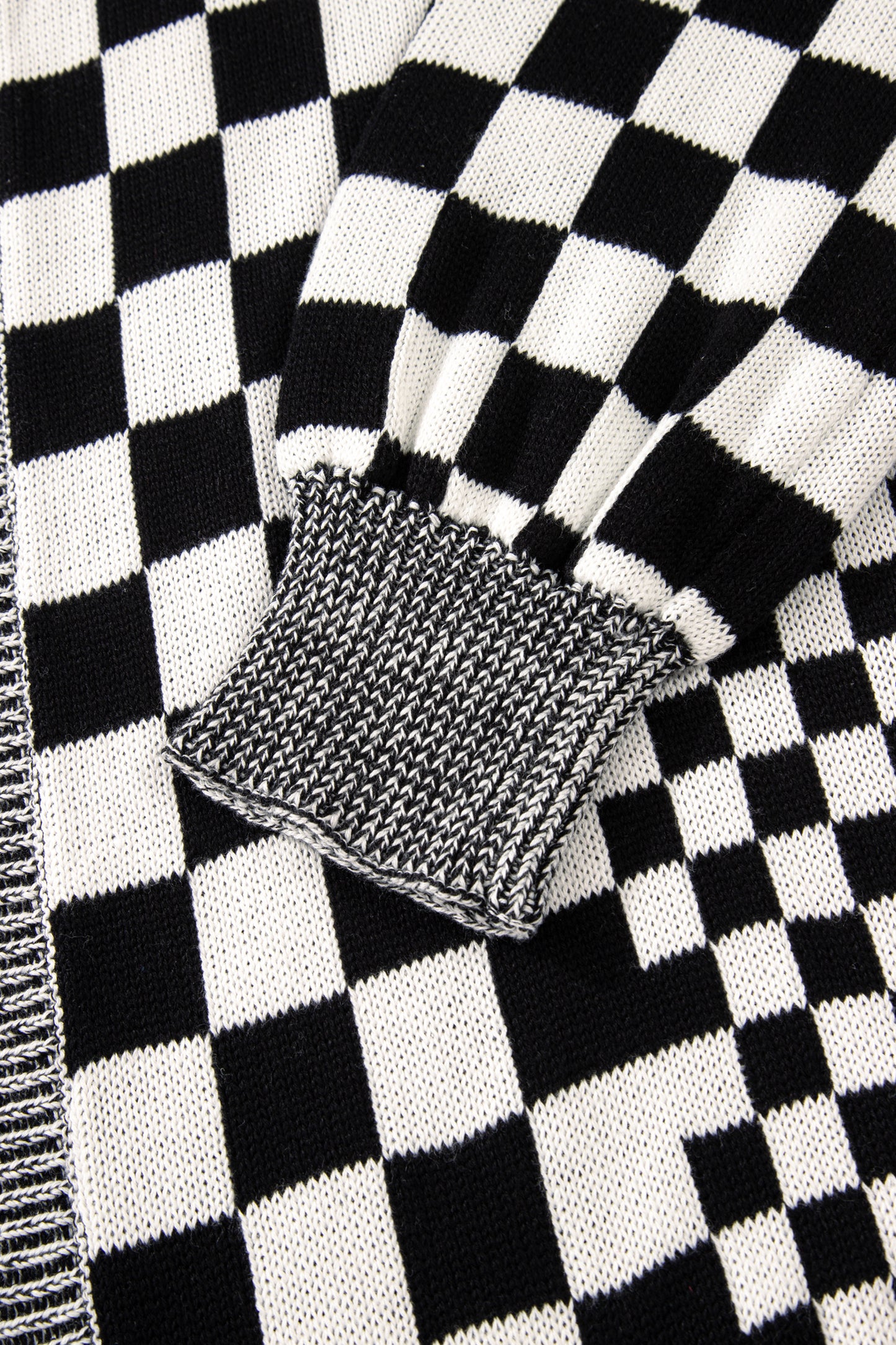 Black Checkered Bubble Sleeve Drop Shoulder Open Cardigan