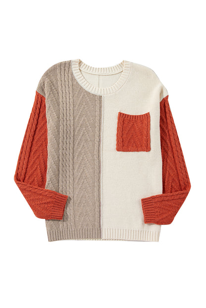 Gold Flame Colorblock Patched Pocket Drop Shoulder Sweater