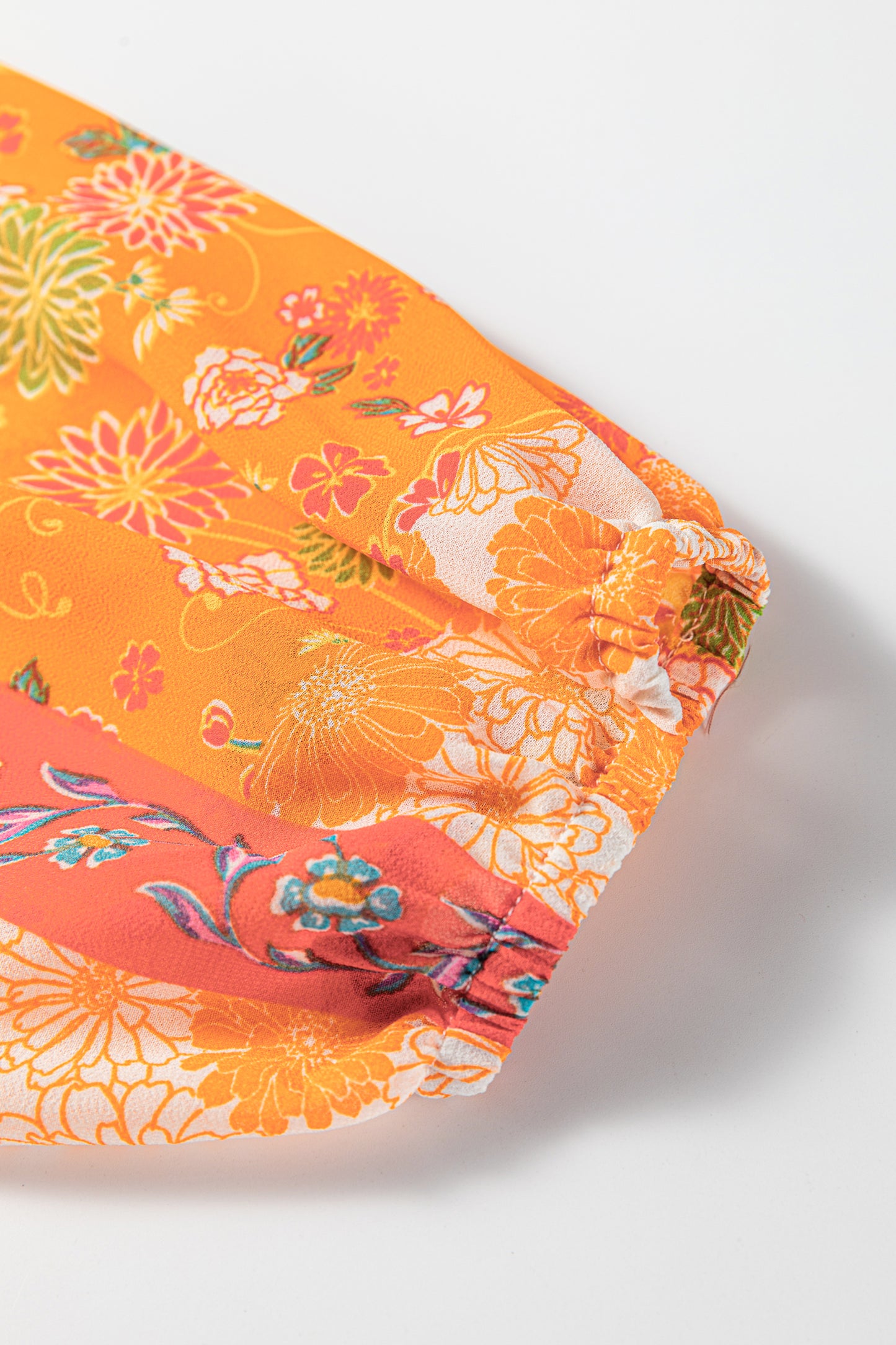 Orange Floral Patchwork Print Cut out Tied Back Bracelet Sleeve Maxi Dress