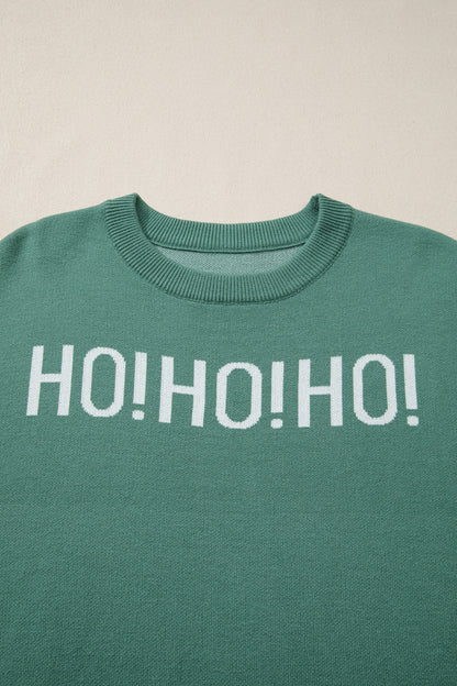 Blackish Green HO HO HO MERRY CHRISTMAS Drop Shoulder Loose Sweater