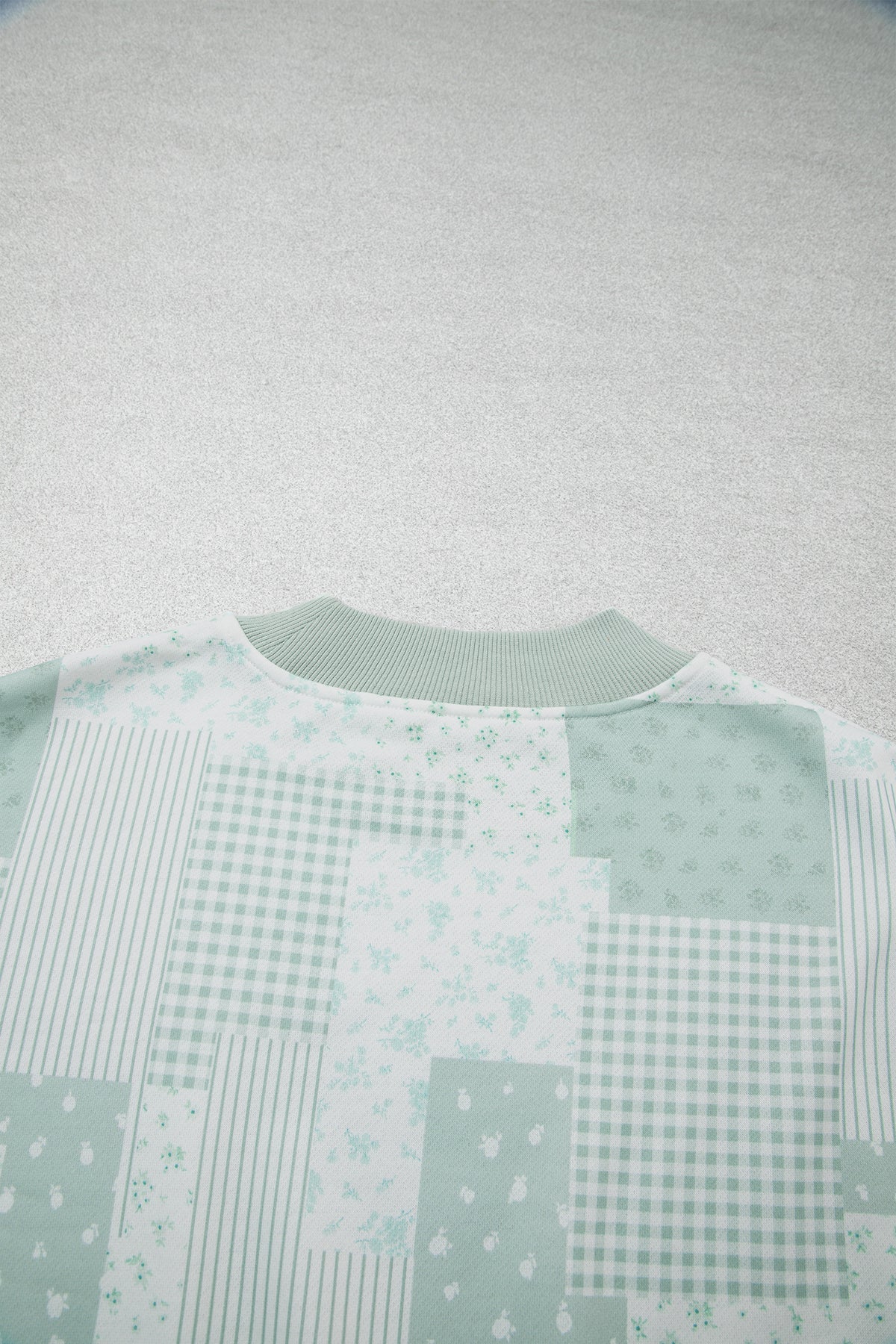 Sky Blue Patchwork Floral Print Drop Shoulder Baggy Pullover Drawstring Shorts Set