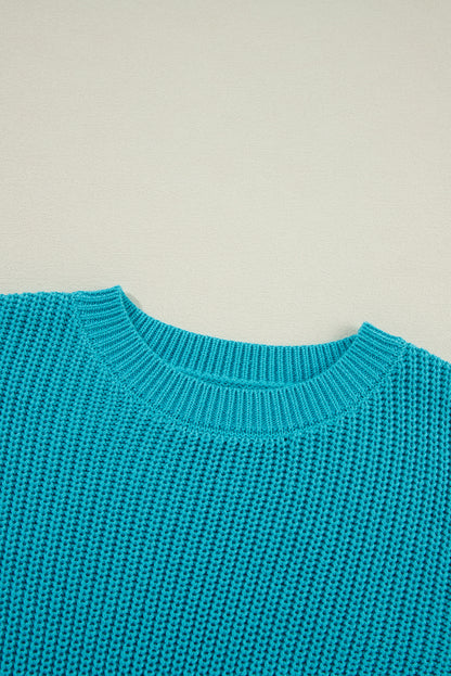 Turquoise Ruffled Eyelet Bubble Sleeve Sweater