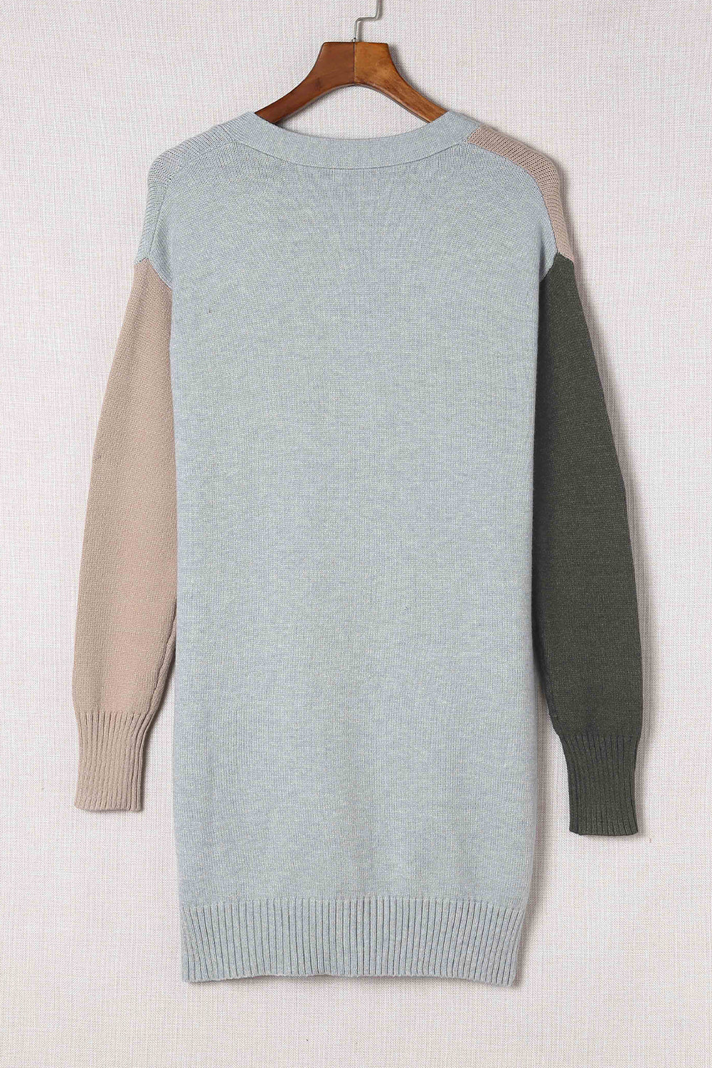 Gray Colorblock Pocketed Cardigan with Ribbed Trim