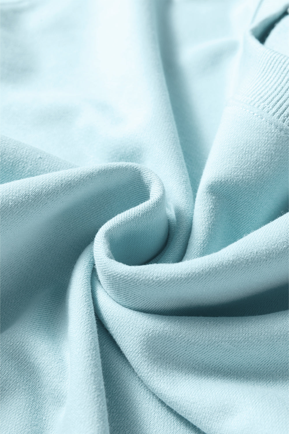 Mist Blue Drop Shoulder Puff Sleeve Crop Pullover Drawstring Wide Leg Pants Set