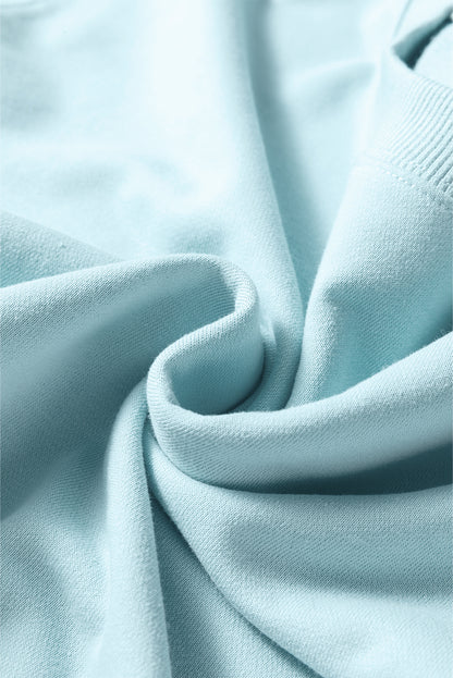 Mist Blue Drop Shoulder Puff Sleeve Crop Pullover Drawstring Wide Leg Pants Set