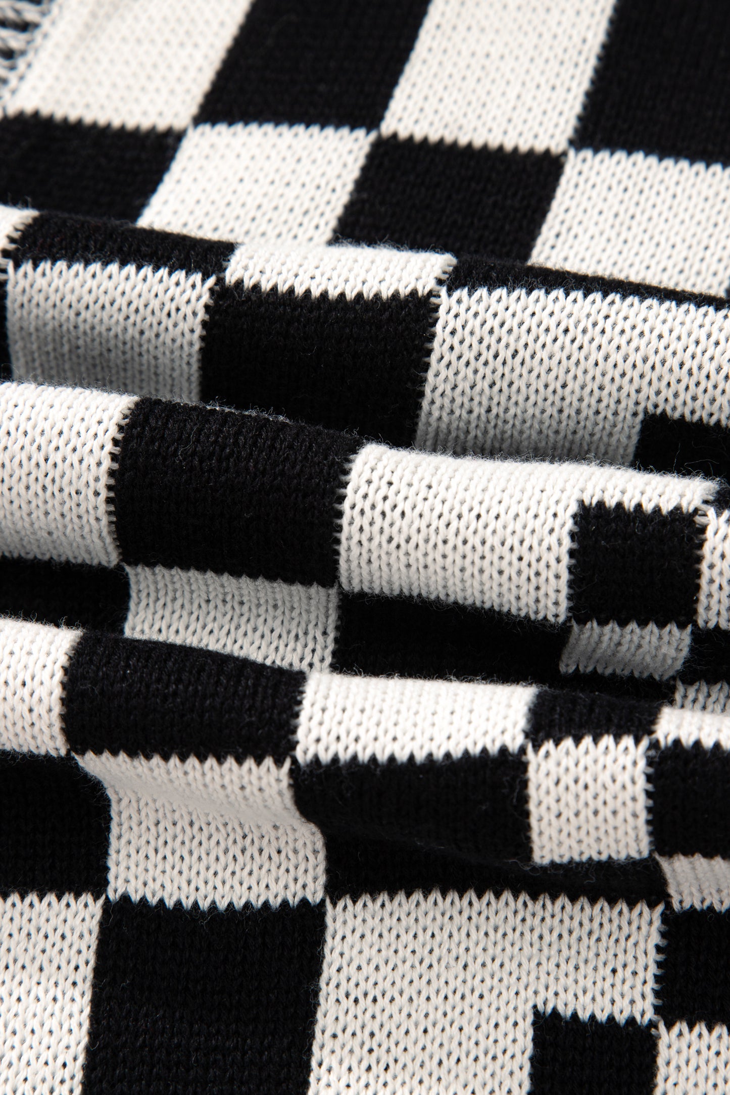 Black Checkered Bubble Sleeve Drop Shoulder Open Cardigan