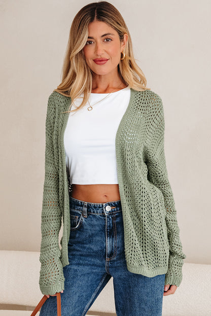 Green Bay Scalloped Edge Eyelet Knit Batwing Sleeve Cardigan