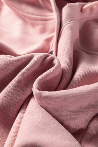 Peach Blossom Button Drawstring Hooded Pullover and Casual Short Set