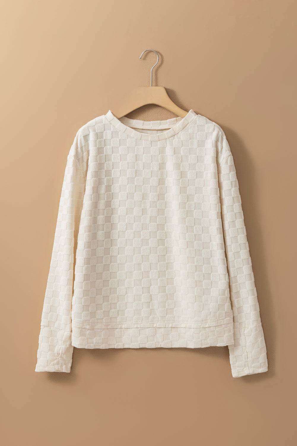 Beige Solid Textured Thumbhole Sleeve Top