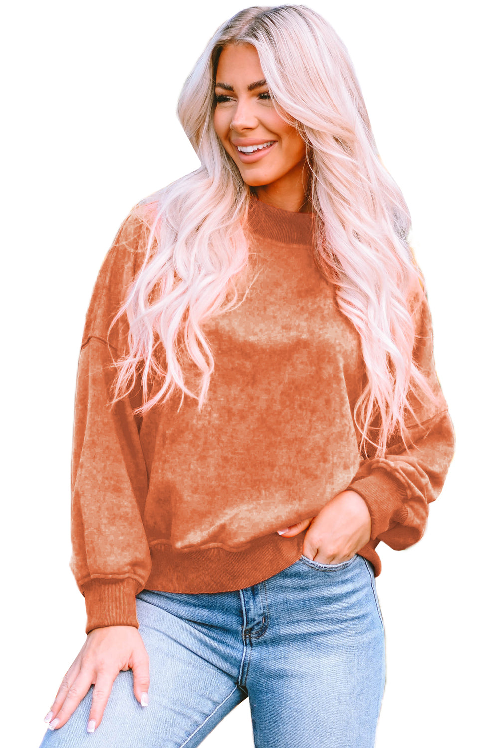 Orange Drop Shoulder Crew Neck Pullover Sweatshirt