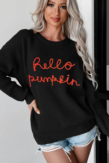 Black Hello Pumpkin Graphic Sweater