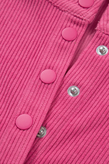 Peach Blossom Half Button Pullover Drawstring Pants Solid Color Corduroy 2pcs Outfit