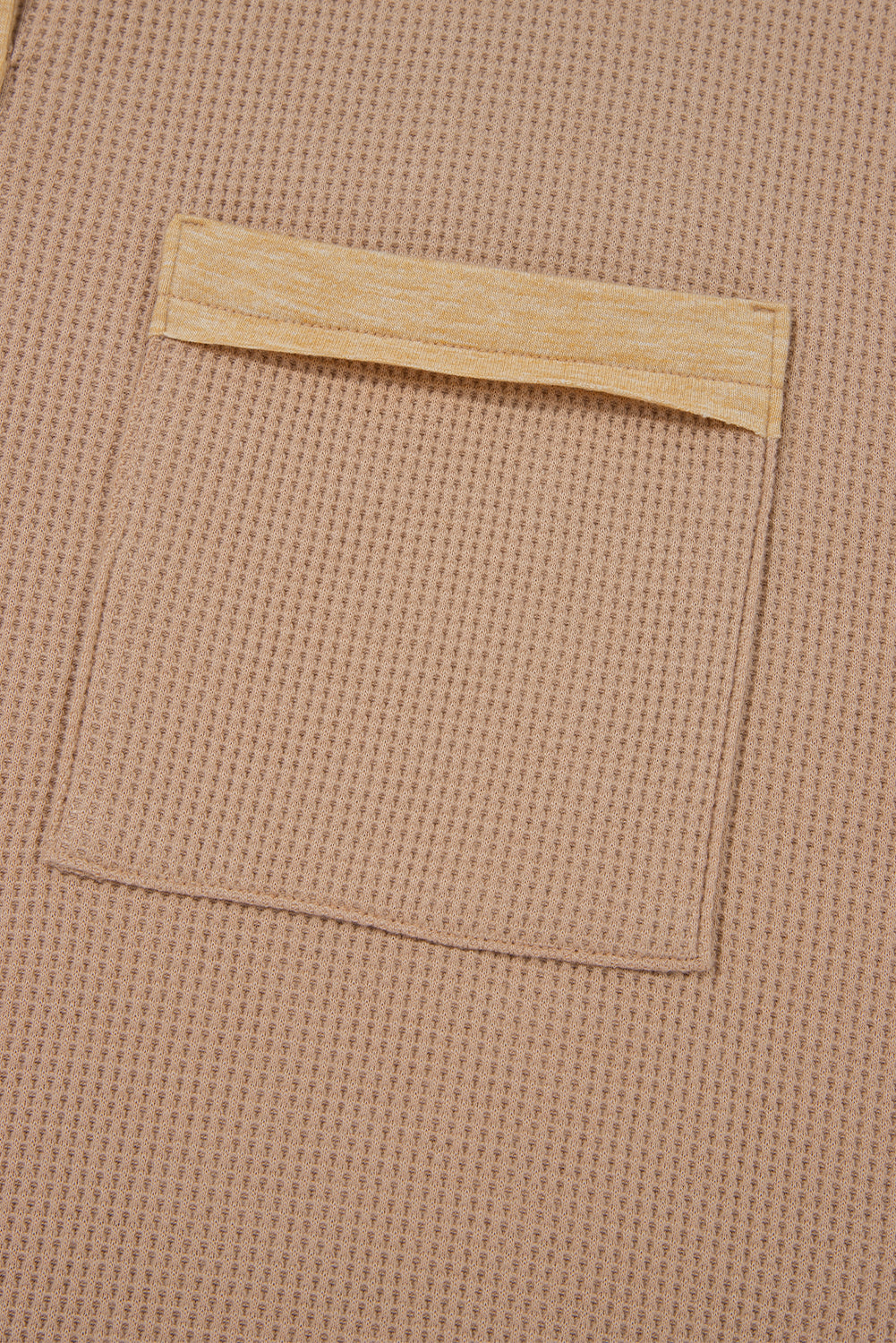 Dark Khaki Color Block Waffle Textured Tunic Henley Top with Slits