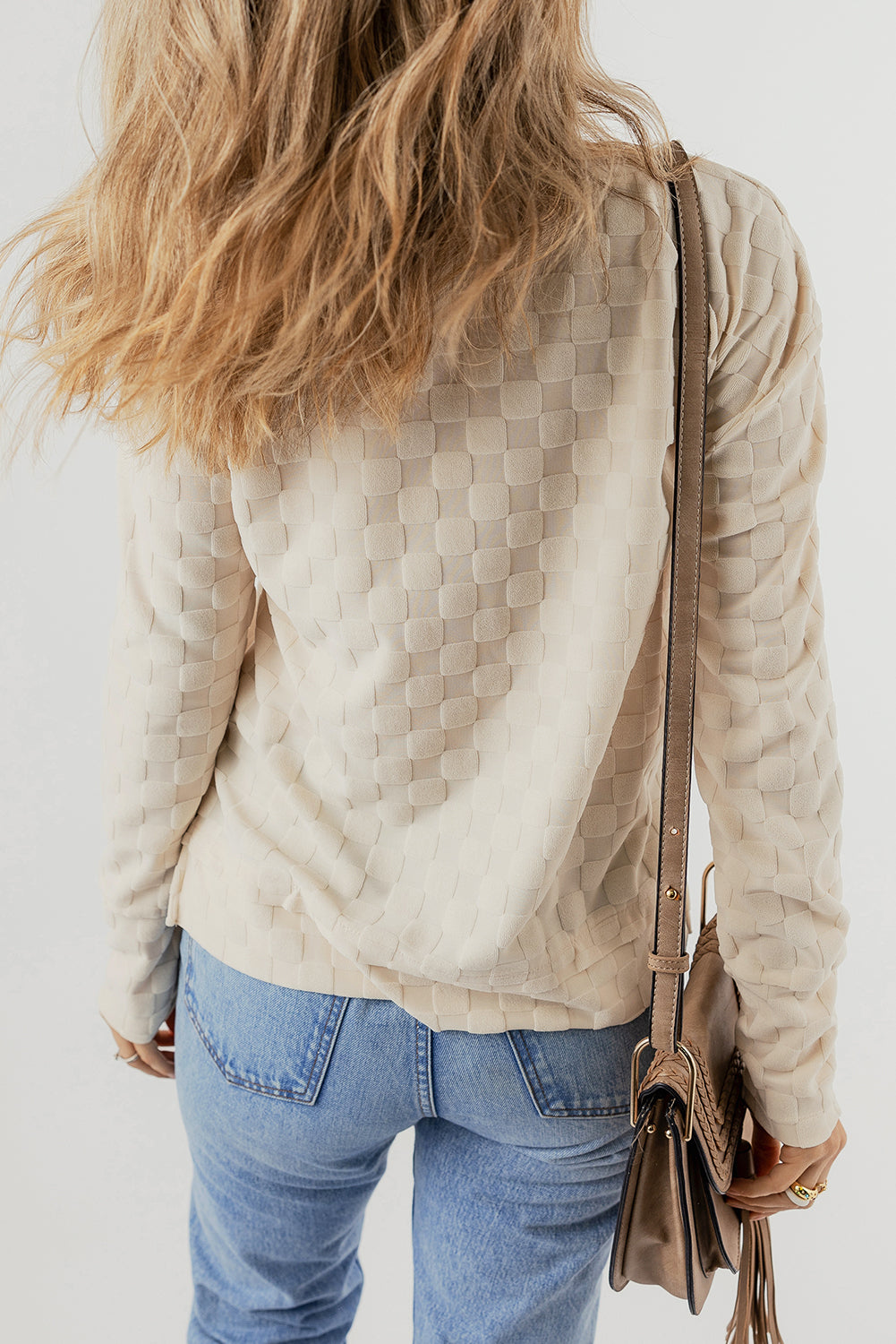 Beige Solid Textured Thumbhole Sleeve Top