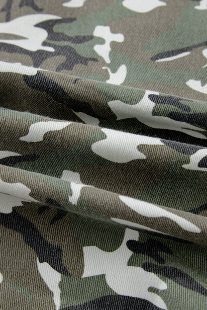 Green Camo Chest Pockets Loose Jean Jacket