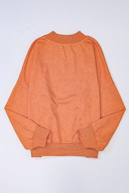 Orange Drop Shoulder Crew Neck Pullover Sweatshirt