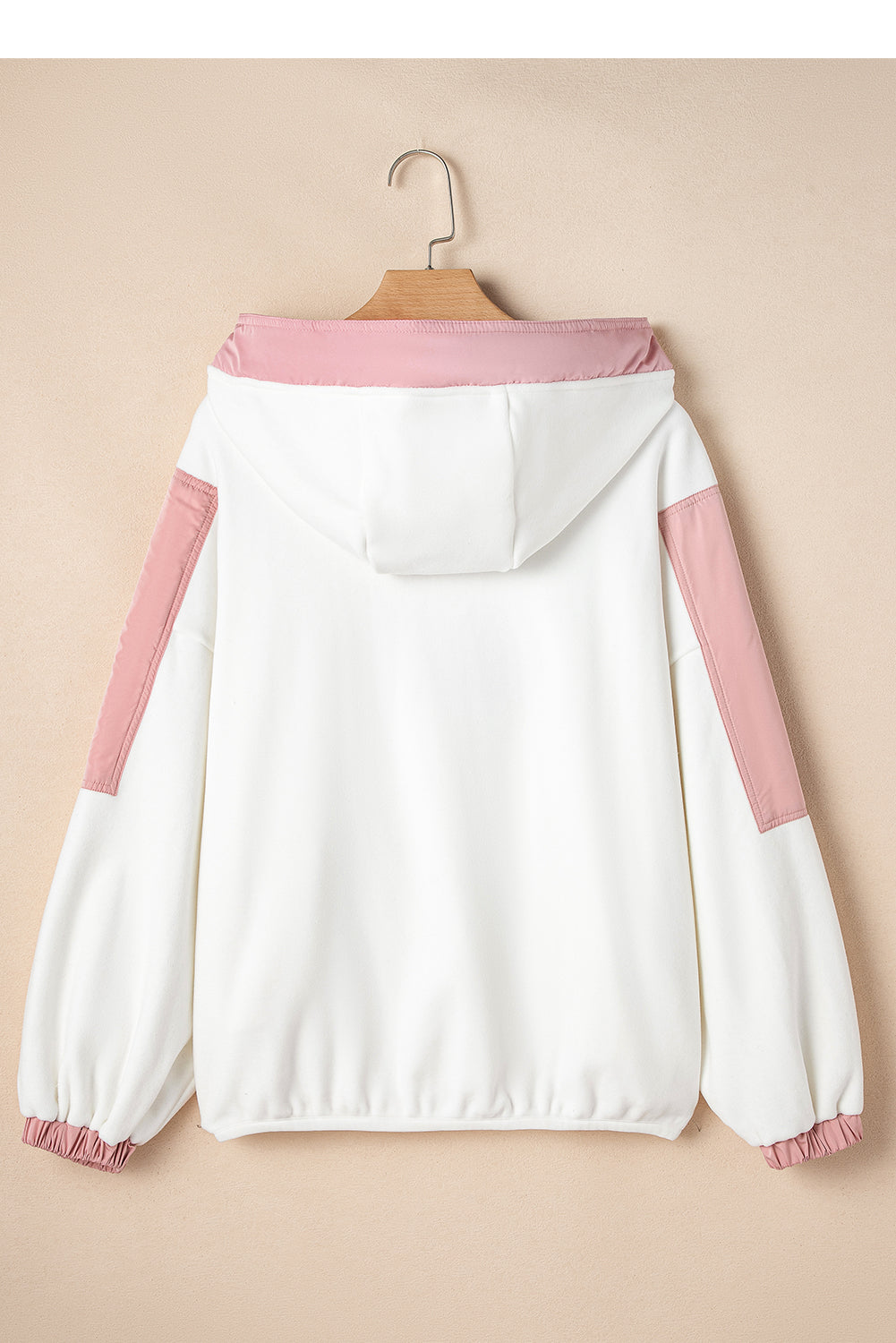 White Colorblock Patchwork Half Zip Oversized Sherpa Hoodie